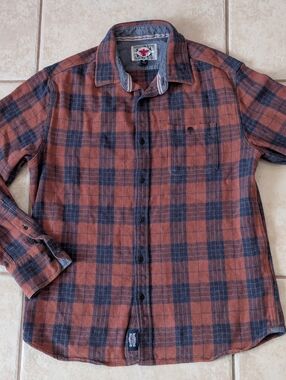 Desert Son Flag & Anthem Orange Plaid Flannel Shirt Size Medium